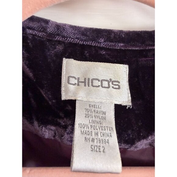 CHICOS CRUSHED VELVET PLUM PURPLE BEADED EMBELLISHED BLAZER/TANK SZ 2 WOMENS - Picture 4 of 6